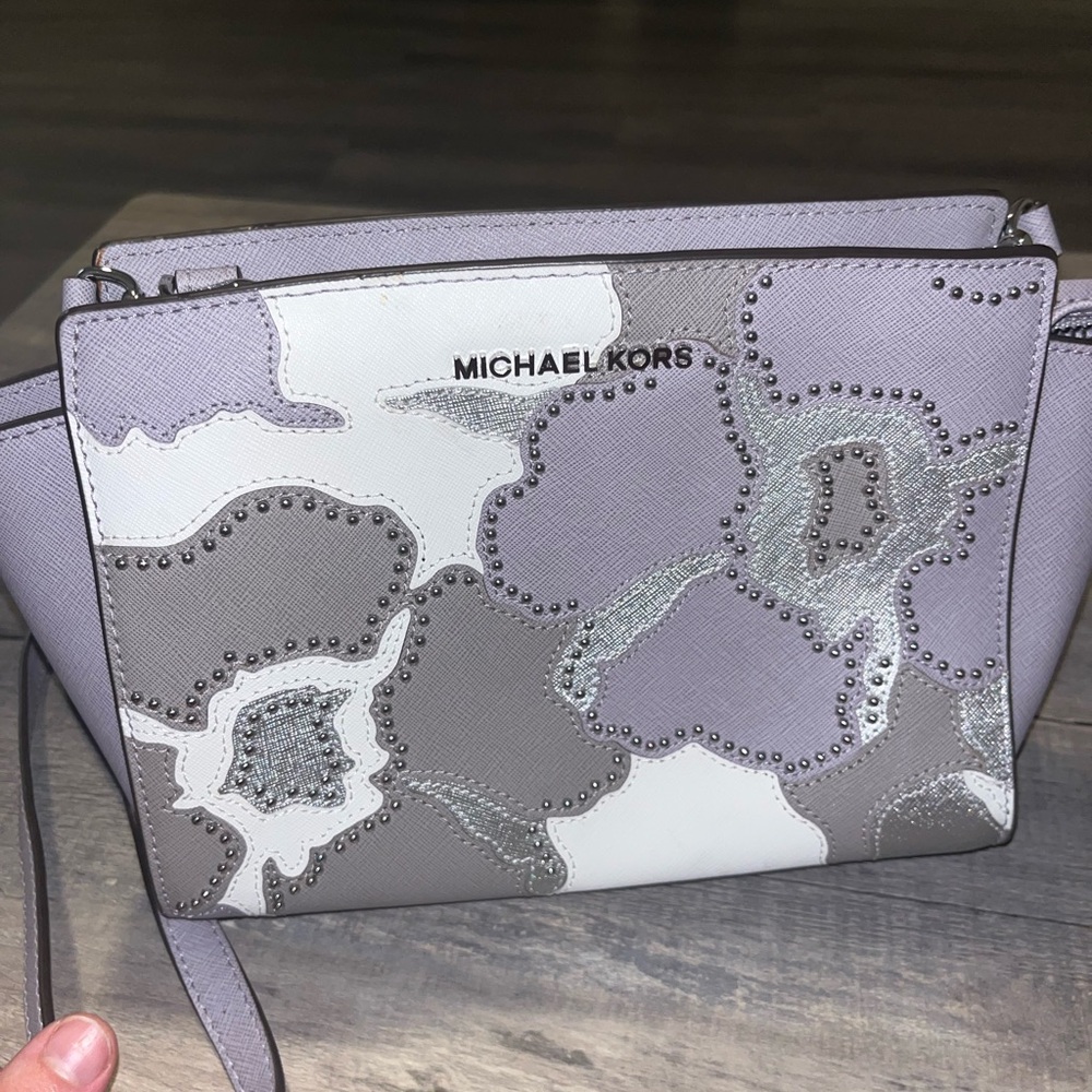 Michael Kors Floral Crossbody Bag - Gray, light purple, White